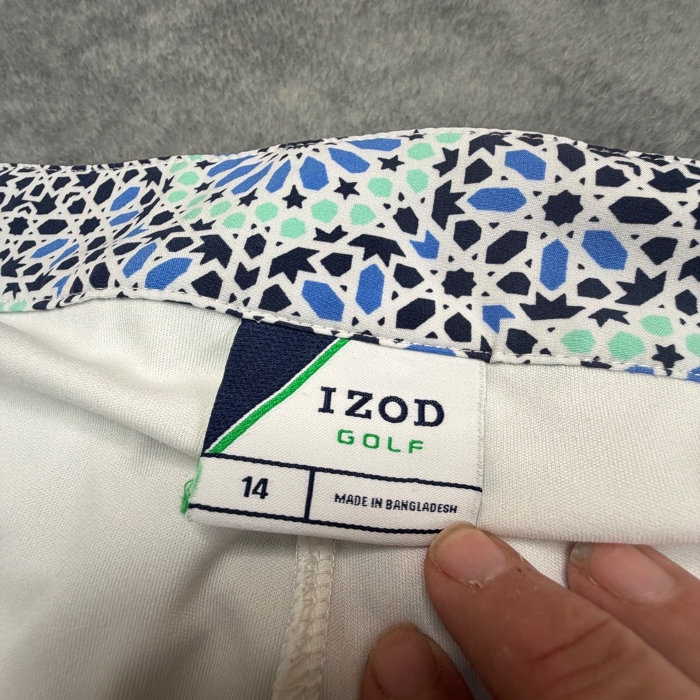 IZOD Golf Womens Blue Geometric Mosaic Print Active Skort Size 14 Side Zip